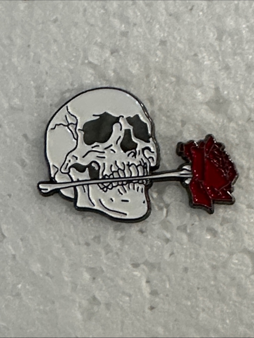 Skull with Rose Enamel Pin - White & Red